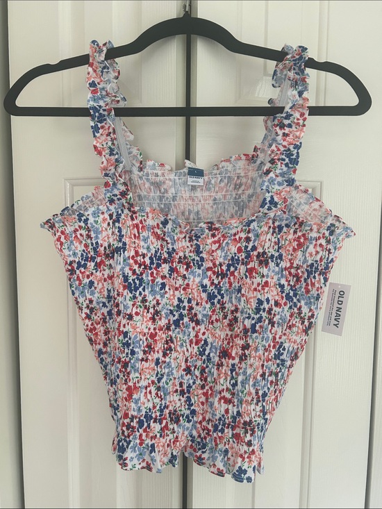 Old Navy Tops - Old Navy Smocked Floral Cami Tank - Red, Blue, Green on White